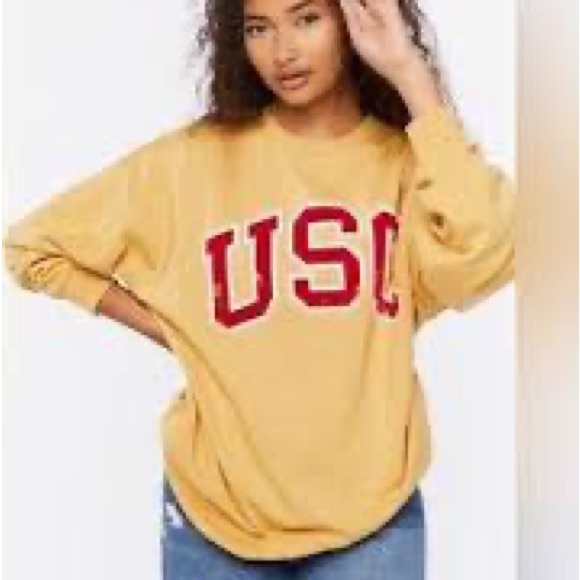 USC Goodie Two Sleeves College Pullover Crewneck Graphic Sweatshirt Small Gold - Picture 1 of 8